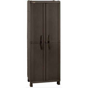 Resin Wicker Utility Cabinet Brown - Inval: Plastic Storage Unit, 4 Shelves, Anti-Tip, 74.4" High - 1 of 4
