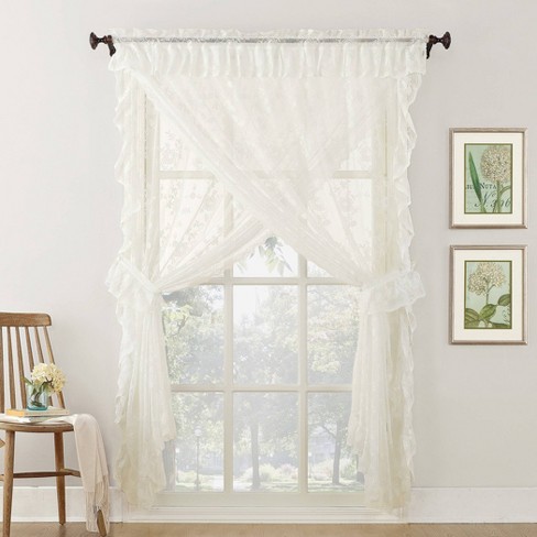 No 918 Alison Ruffled Floral Lace Sheer Priscilla 3pc Curtain Set
