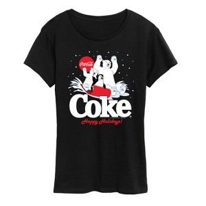 Women's - Coca-Cola - Happy Holidays Sledding- Women's Short Sleeve Graphic T-Shirt Short Sleeve Graphic T-Shirt - 1 of 4