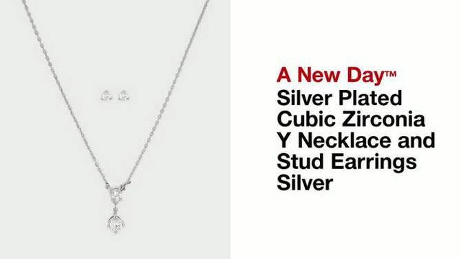 Silver Plated Cubic Zirconia Y Necklace and Stud Earrings - A New Day&#8482; Silver, 2 of 6, play video