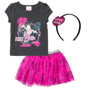 Marvel Spider-Man Spider-Gwen Girls Graphic T-Shirt Tulle Skirt and Headband 3 Piece Outfit Set Toddler to Big Kid - 1 of 4