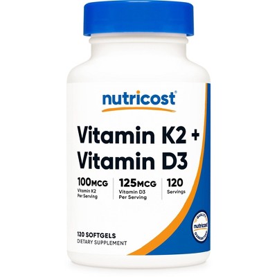 Nutricost Vitamin K2 (MK7) (100mcg) + Vitamin D3 (5000 IU) 120 Softgels - Gluten Free and GMO-Free