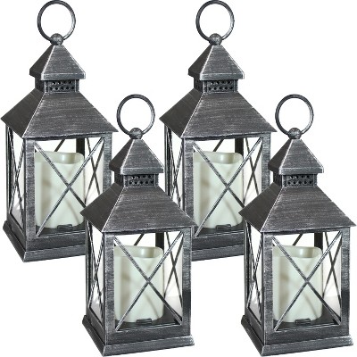 Sunnydaze 10" Yorktown Black Traditional Style Plastic and Glass Battery Operated Indoor LED Candle Lantern 4pk