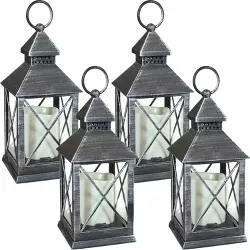 Sunnydaze 10" Yorktown Black Traditional Style Plastic and Glass Battery Operated Indoor LED Candle Lantern 4pk