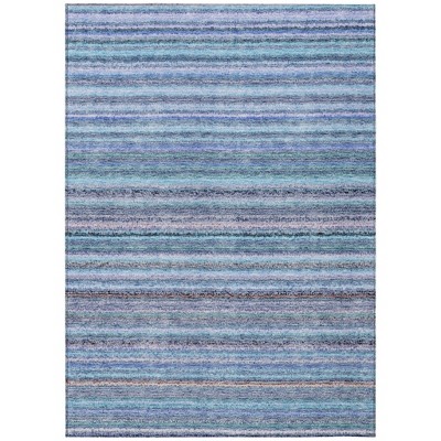 Sky Blue And Navy Blue Striped Washable Indoor Outdoor Area Rug