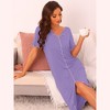 cheibear Women's Ruffled V-Neck Short Sleeve Pullover Pajama Midi Nightgown - 2 of 4