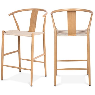 Meridian Furniture,Beck Beige Hand Woven Rope Stool, Set of 2