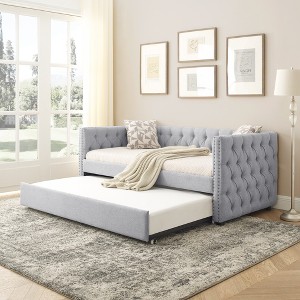 Twin Size Upholstered Daybed with Trundle for Bedroom, Apartment, or Guest Room - 1 of 4