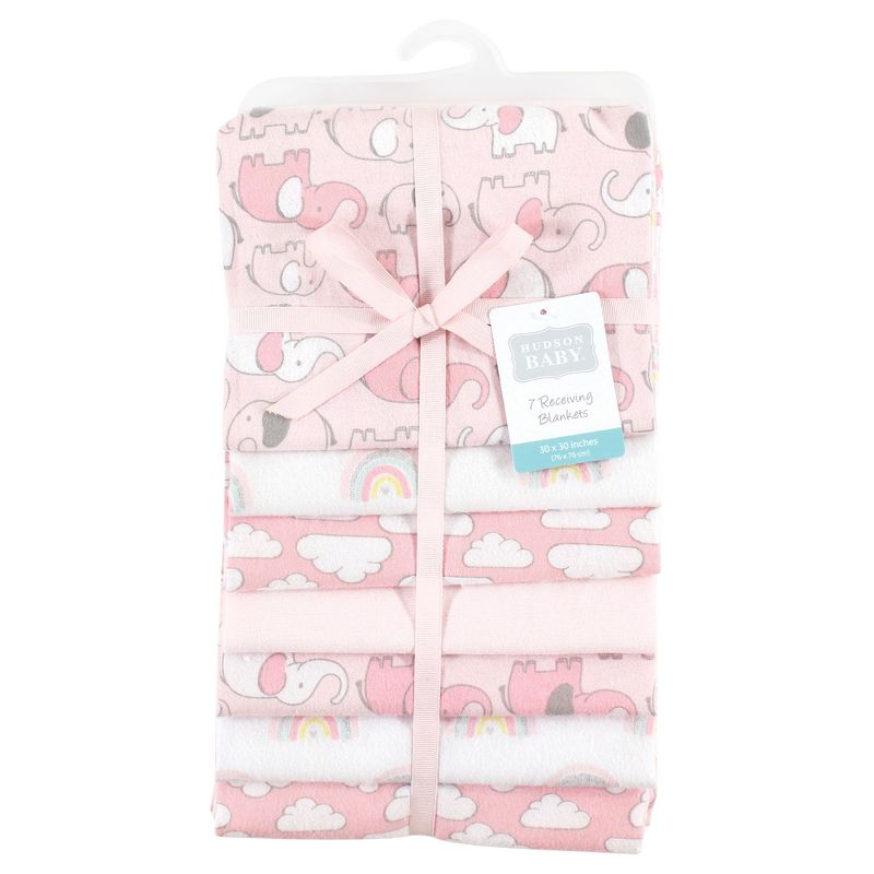 Hudson Baby Infant Girl Cotton Flannel Receiving Blankets Bundle, Girl New Elephant, One Size, 2 of 7