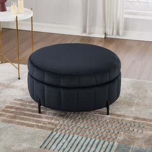 Kumasinova 31.5"W Round Velvet Ottoman with Reversible Lid,Versatile Coffee Table Ottoman for Living Room,Accent Footstool,275lbs Max - 1 of 4