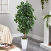 Nearly Natural 4.5-ft Ficus Artificial Tree in White Metal Planter - 3 of 4