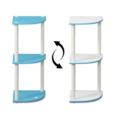 Light Blue and White 3-Tier Corner Wood Bookcase