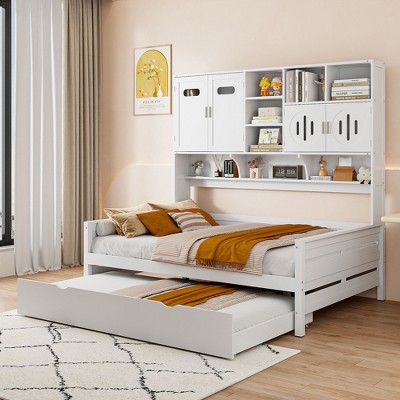 Twin/Full Size Daybed with Twin Size Trundle and All-in-One Cabinet and Shelf-ModernLuxe