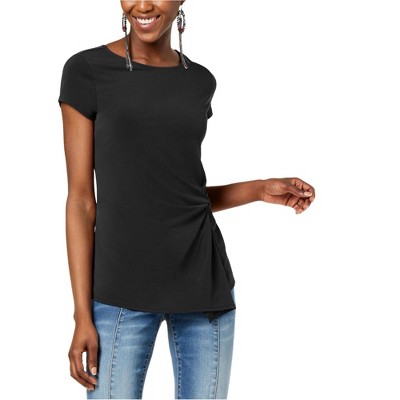 I.N.C International Concepts Womens Twist Front Basic T-Shirt, Black, Small