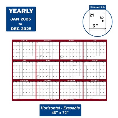 2025 Wall Calendar, 48" x 72", Over-sized SwiftGlimpse Erasable, Wet & Dry Erase Laminated: Lay-Flat, Grommets, July-June