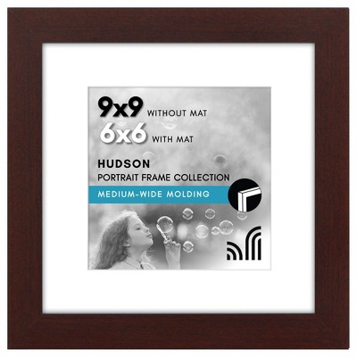Americanflat 9x9 Picture Frame with Shatter-Resistant Glass - 6x6 with Mat or 9x9 Without Mat - Hudson - Wide Square Frames - Mahogany