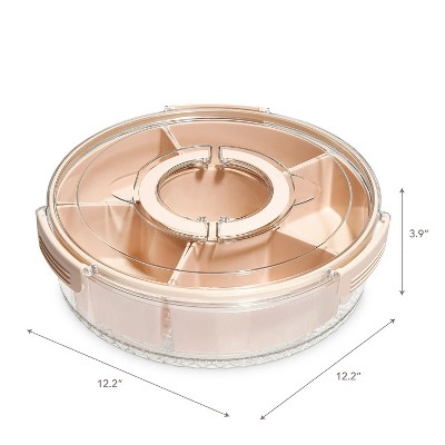 LunaLulinlk Pink round snack box with 6 compartments, lid and handle