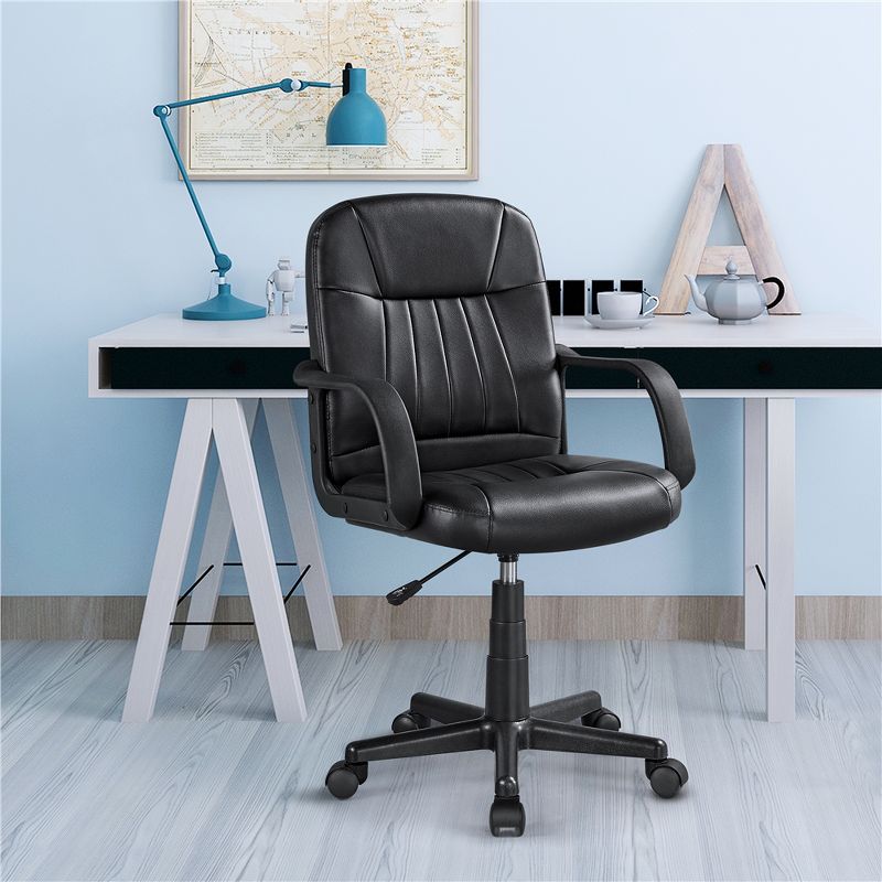 Yaheetech Office Chair Adjustable Swivel Chair Executive Artificial Leather Computer Chair with Wheels, Black, 3 of 8