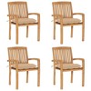 vidaXL Stacking Teak Wood Patio Chairs with Cushions - Comfortable Outdoor Indoor Dining Chair Set - Weather-Resistant, Compact, Easy Clean - 2 of 4