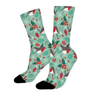 Dsane Christmas Birds On Snow Women Printed Crew Socks Funny Funky Socks Soft Polyester Novelty Gifts for Artists Men - 1 of 4