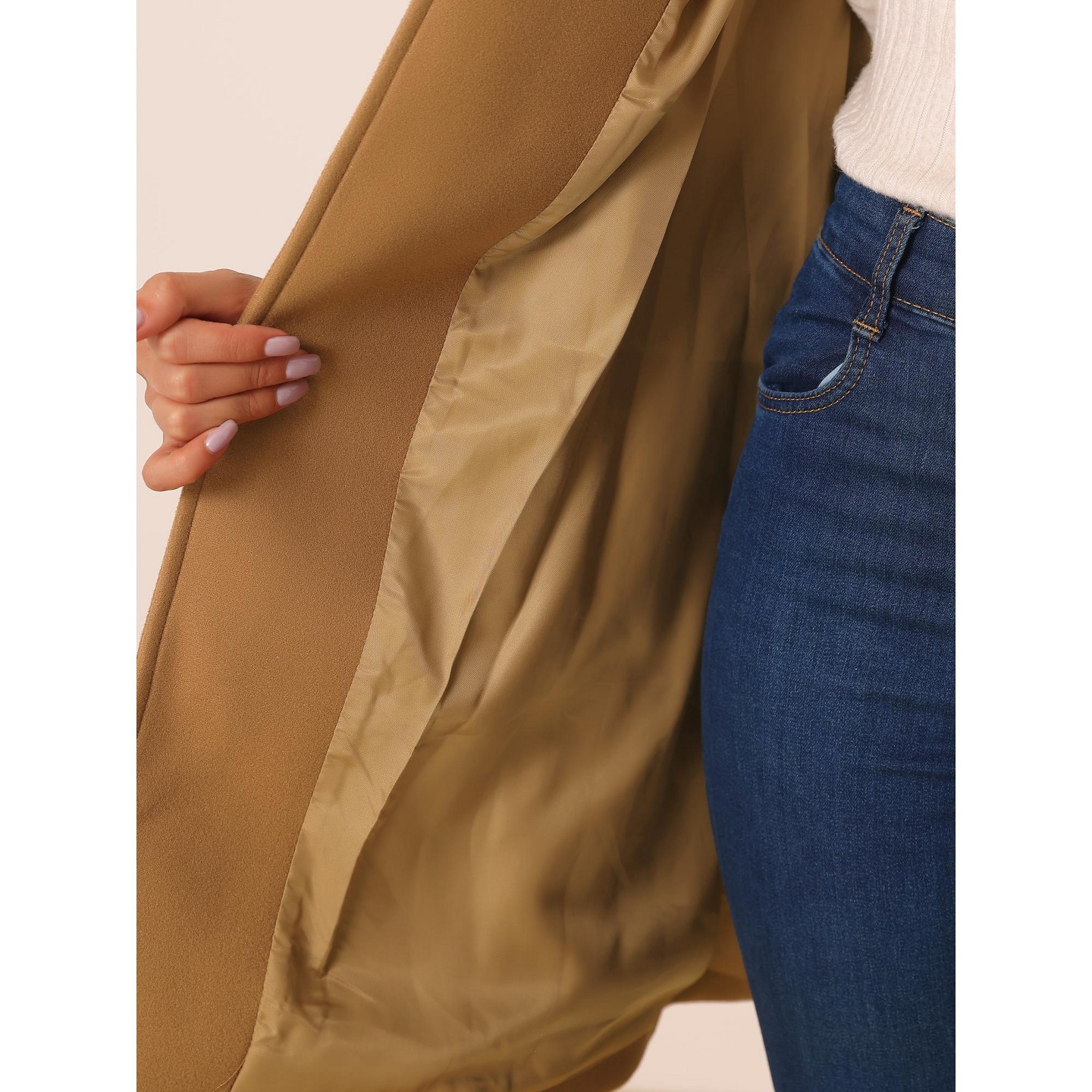 Женские куртки INSPIRE CHIC Hooded Toggle Button Long Sleeve Winter Duffle Coats Medium Camel — фото 5