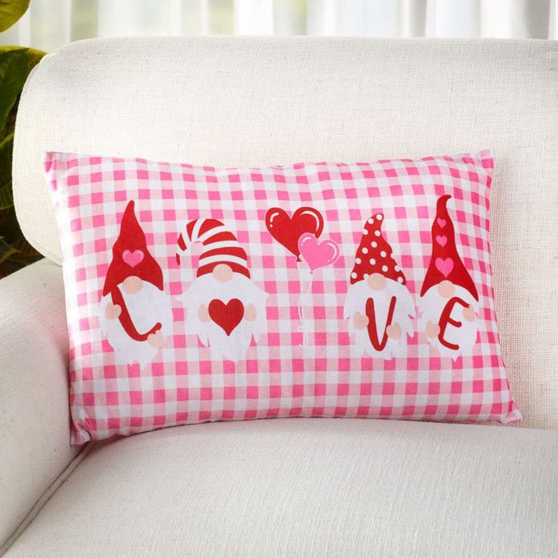 The Lakeside Collection Valentine's Day Gnome Love Accent Pillow - Pink Checker Pattern, 5 of 9