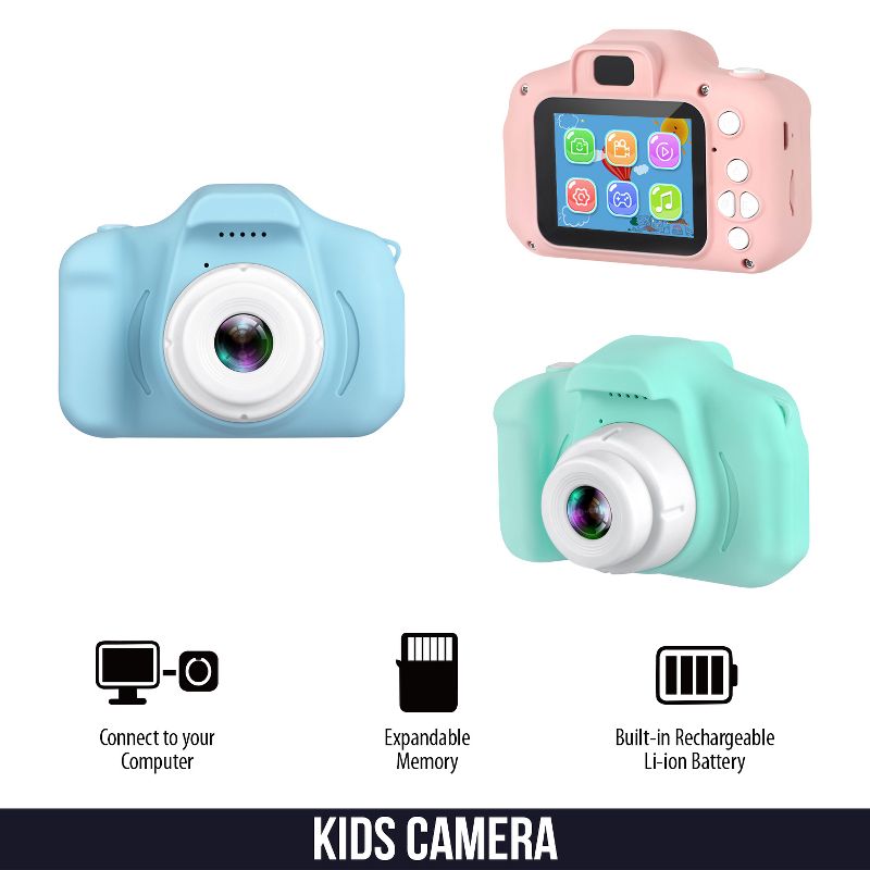 HOM Kids Camera - 1080p Digital Camera for Kids with Soft Silicone Body and Hand Strap - 32GB SD Card Included, 2 of 8