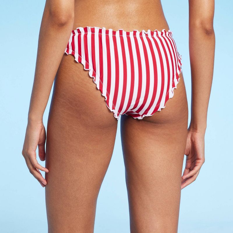 Women's Striped Ruffle Cheeky Bikini Bottom - Shade & Shore™ Red/White, 3 of 7