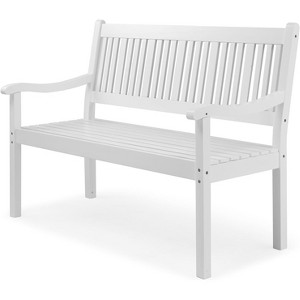 VINGLI 50" Outdoor Bench Patio Bench, Wood Front Porch Garden Bench for Yard Patio Park Outside, All Weather 800lb Capacity(White) - 1 of 4