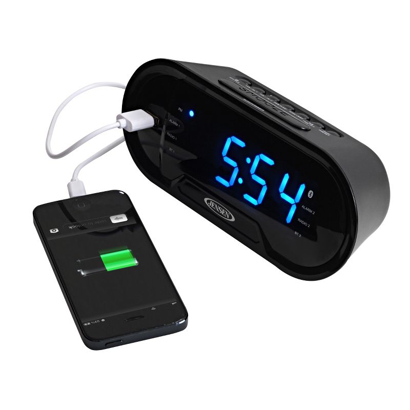 JENSEN JCR-298 Bluetooth Digital AM/FM Dual Alarm Clock Radio with USB Charging Port, 5 of 7
