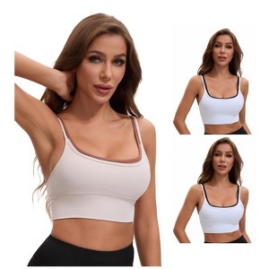 INSPIRE CHIC Women's Double Spaghetti Strap Longline Full Coverage Workout Padded Sports Bras 3 Packs - 1 of 4