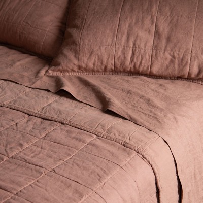Clay French Linen Quilted Sham Set with Cotton Reverse