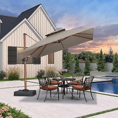PURPLE LEAF Patio Large Cantilever Umbrella Outdoor Wood Grain Pattern Umbrella Pole Offset Umbrella Heavy Duty Sun Umbrellas for Garden Deck Pool