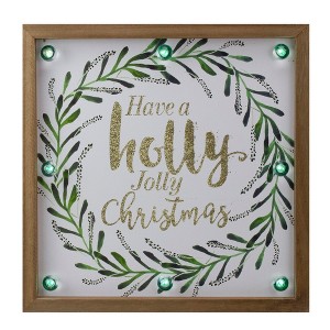 Northlight Lighted Wooden Frame Wreath "Have a Holly Jolly Christmas" Plaque - 11.75" - 1 of 3