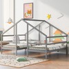 NicBex Twin Size Platform Bed Modern House-Shaped Pine Bed Frame with 2 Beds Side by Side and Table for Bedroom, No Box Spring Required - 2 of 4