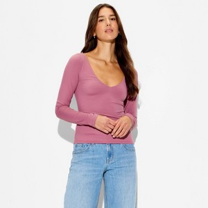 Women's Long Sleeve V-Neck Henley Shirt - Wild Fable™ - 1 of 4