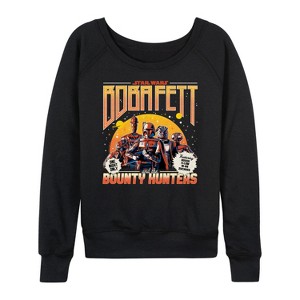 Women's - Star Wars - Boba Fett and the Bounty Hunters Band Lightweight French Terry Wide Neck Long Sleeve Shirt - 1 of 4