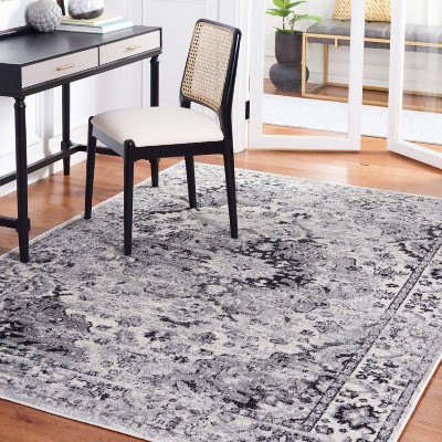 Gray and Black Round Synthetic Flat Woven Area Rug