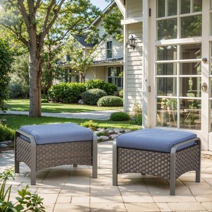 Gymojoy Outdoor 2 Pieces Patio PE Rattan Ottomans with Removable Cushions - 1 of 4