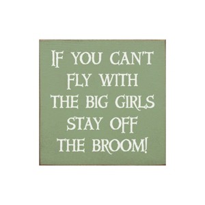 Slickblue Funny Witch Quote Wood Sign – “Stay Off the Broom” Saying, 7x7 Rustic Knotty Pine Wall Art - 1 of 3
