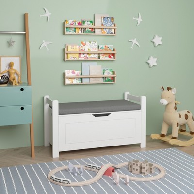 INFURNIC Utility Storage Cabinets Large Storage Cabinet With Cushion Seat Bench, Flip-Top Lid, Toy Storage Organizer Trunk, White, 35"* 15"* 19.3"