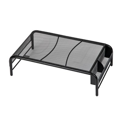 Black Metal Mesh Monitor Stand with Side Storage