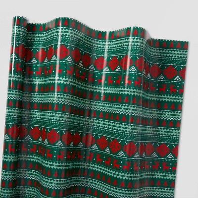 55 sq ft Fairisle Sweater Gift Wrap Green - Wondershop™