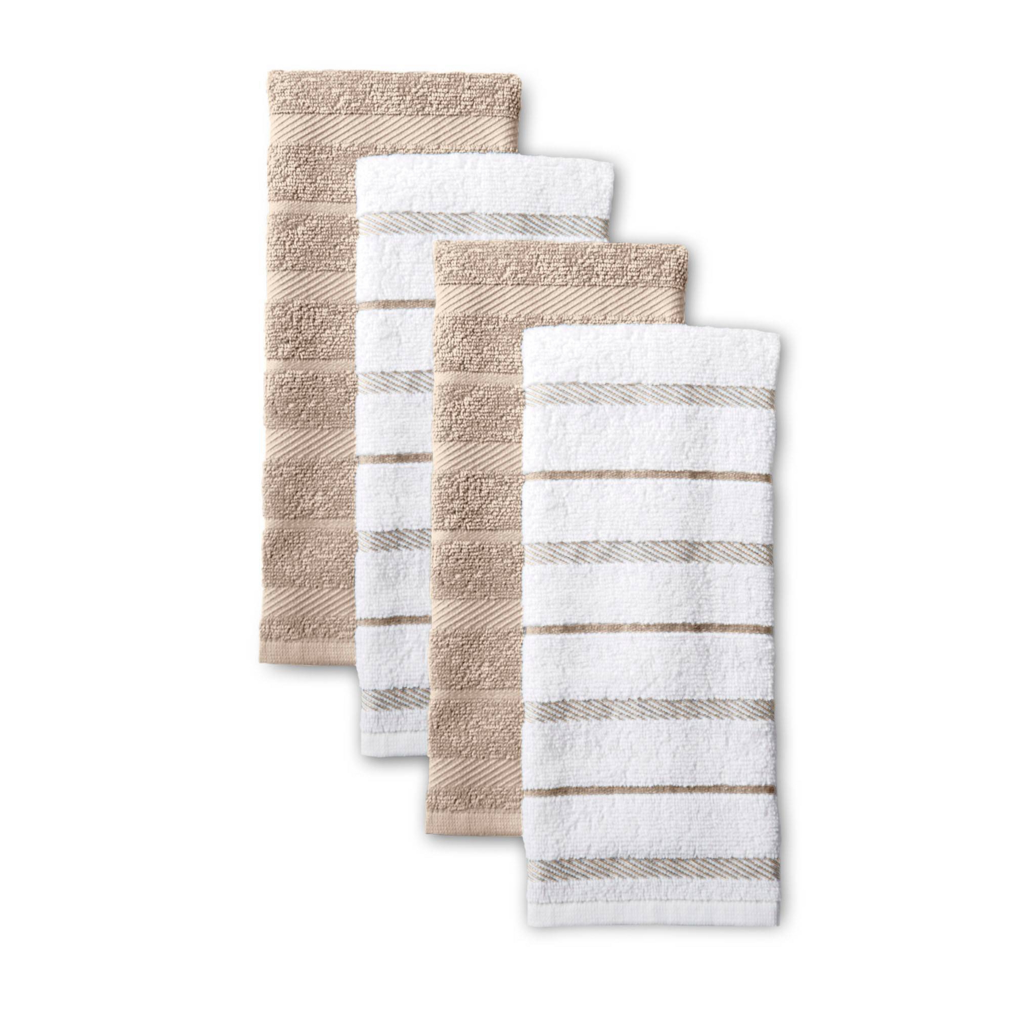 KitchenAid 4pk Cotton Albany Kitchen Towels Tan: Stripe Pattern, Classic Kitchen Hand Towels, 26"x16", Machine Washable
