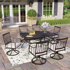 Captiva Designs 7pc Patio Dining Set with Rectangle Steel Table & Stylish Arm Chairs with Cushions - 1 of 4