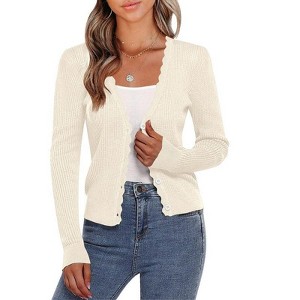 Coolmee Women's Cropped Cardigan Knit ShrugsTops V Neck Button Down Sweaters - 1 of 4