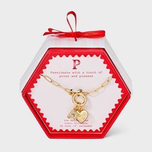 14K Gold Dipped Cubic Zirconia Puffy Heart Charm Initial Necklace - A New Day™ Gold - 1 of 4