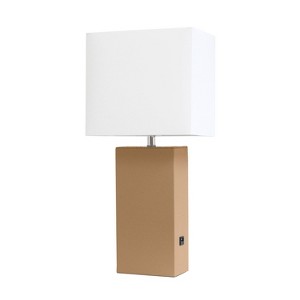 21" Lexington Leather Base Modern Home Decor Bedside Table Lamp with USB Charging Port and Fabric Shade - Lalia Home - 1 of 4