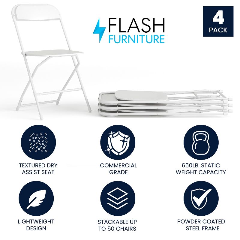 Flash Furniture Hercules Series Plastic Folding Chair - 4 Pack 650LB Weight Capacity, 3 of 18