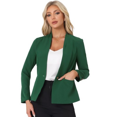 Allegra K Women's Solid Stand Collar Buttoned Long Sleeve Casual Blazer